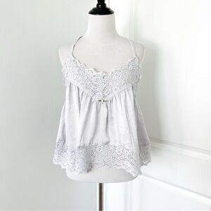 Free People Light Gray Lace-Trim Camisole - Medium